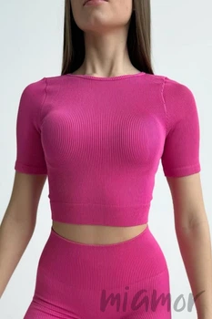 Футболка кроп-топ в рубчик InSecret Crop T-Shirt Ribbed Fuchsia Fedora L/XL Фуксія