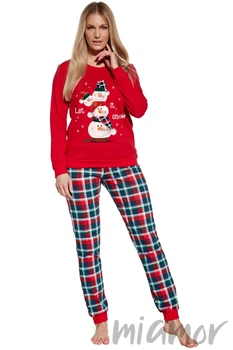 Пижама женская с новогодним принтом Family Look 671/348 SNOWMAN L Красно-синяя