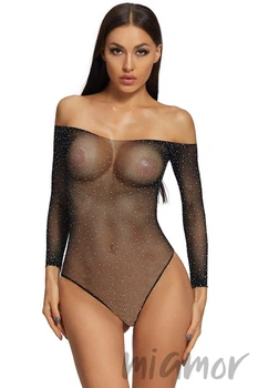 Боди-сетка с камушками-стразами SKLV 8998 S/M/L Черное