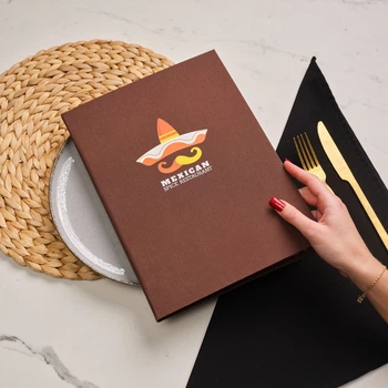 Текстильная папка А4 для меню Inko Horeca с V-образным креплением ТM03A4 Коричневый
