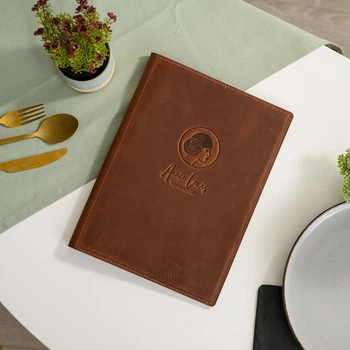 Папка для меню А4 Inko Horeca кожаная с твёрдой обложкой и креплением на винты ШМ12А4 Коричневый