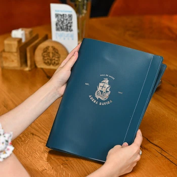 Папка для меню А4 Inko Horeca кожаная с кольцевым механизмом ШМ01А4 Темно Синий