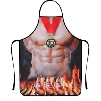 Фартух з приколом чоловічий кухонний Mister BBQ з торсом для гриля та барбекю 80 на 60 см різнобарвний