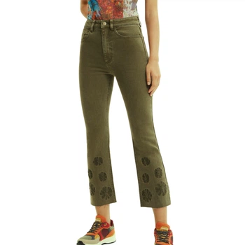 Жіночі джинси Desigual Unicorn кльош хакі з вишивкою XS 22WWDD51/4086 (34)