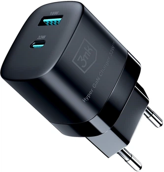 Мережевий зарядний пристрій 3MK Hyper GaN Charger 33W Black (5903108541268)