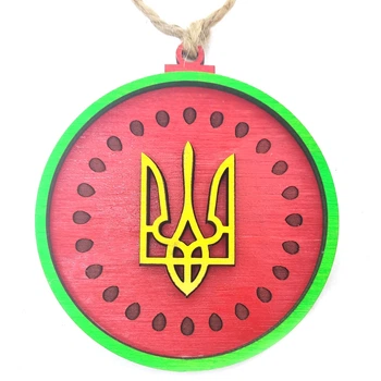 Новорічна іграшка на ялинку "Херсонський кавун" 8х9 см Дерев'яна Двосторонній Червоний