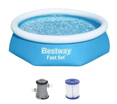 Надувной бескаркасный круглый бассейн Bestway 57450 с фильтр-насосом 244x61 см на 1880 л Голубой