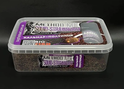 Метод - микс + ликвид Big Fish Baits Squid - Strawberry (Кальмар + Клубника), 400 гр,БФБмет08