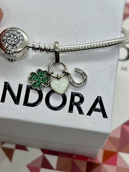 Шарм бусина (бусина) для браслетов Pandora "Четырехлистный клевер, сердечко и тройная подкова"
