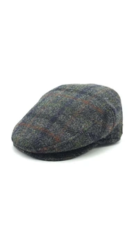 Кепка пряма реглан вовняна в клітинку HarrisTweed HOOK 58 Cірий R-CF