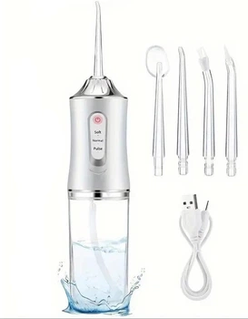 Іригатор для чищення зубів та порожнини рота Oral Irrigator з акумулятором та змінними насадками. Колір: білий