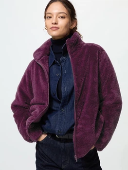 Куртка на молнии UNIQLO из искусственного меха 1159855899 (Фиолетовый S)