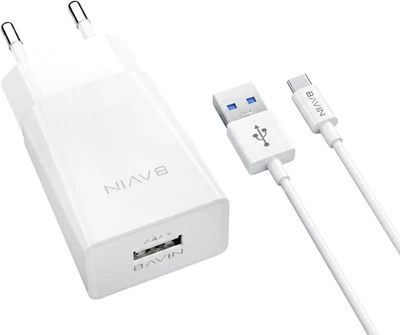 Сетевое зарядное устройство Bavin PC895Y-C 18W USB-A 2.4A Fast Charging + кабель USB-A/Type-C White (C-PC895Y-C WH)