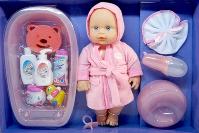 Пупс функциональный Warm Baby пьёт из бутылочки, ходит в туалет, с ванночкой WZJ008D-6