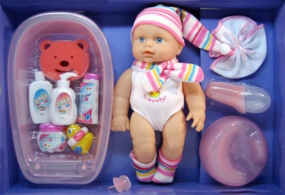 Пупс функциональный Warm Baby пьёт из бутылочки, ходит в туалет, с ванночкой WZJ008D-7