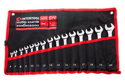 Набір ключів ріжково-накидних Intertool 6-22мм в чохлі PRO (15шт) (XT-1514)