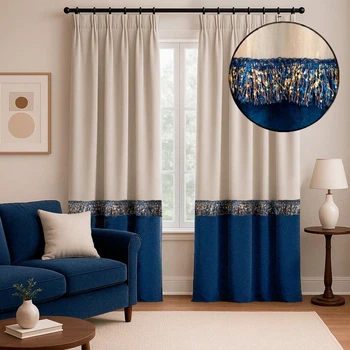 Комплект штор ArtTextil Микровелюр с декоративной бахромой 140×270 см бежево-синий 2 шт