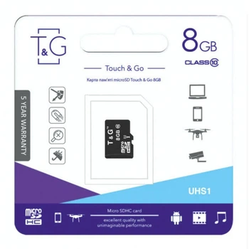 Карта пам'яті T&G MicroSDHC UHS-1, 8 Гб., Чорний - 343451