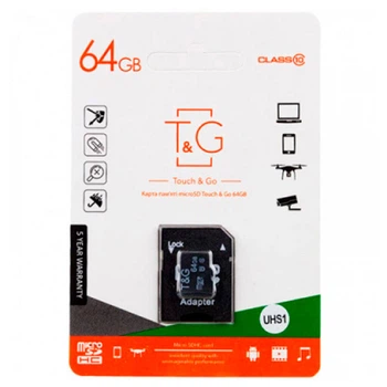 Карта пам'яті T&G MicroSDXC UHS-1, 64 Гб., Чорний - 344857
