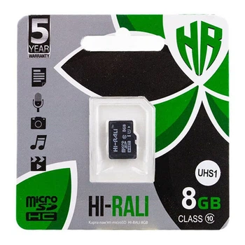 Карта пам'яті Hi-Rali MicroSDHC UHS-1, 8 Гб., Чорний - 349755