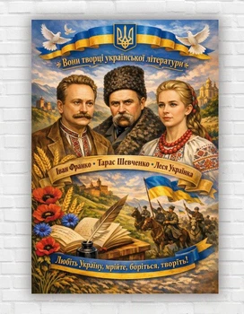 Патриотический плакат "Иван Франко. Тарас Шевченко. Леся Украинка" 110х75 см