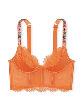 Комплект Victoria’s Secret Very Sexy Sunset Orange Hibiscus Hibiscus Shine Strap Corset Bra Top+Thong Panty,Помаранчевий 38D+XL