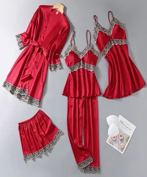 Халат с пеньюаром пижамой и брюками XL красный (226/14)