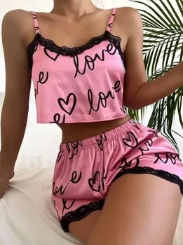 Женская пижама из плотного атласа с надписью LOVE L-XL розовый (11/55)