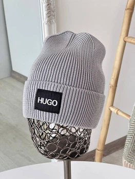 Шапка зимняя вязаная с логотипом One Size Графит (Шапка HUGO 605)