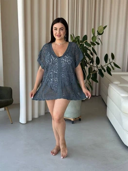 Жіноча коротка туніка для пляжу без рукавів Oversize XL-3XL сірий (SW669/1)