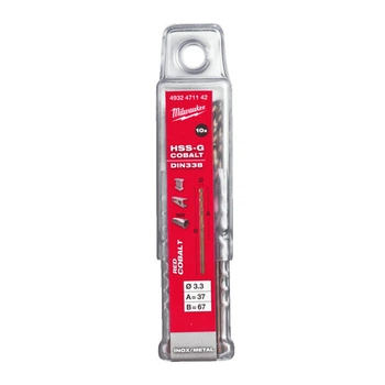 Сверло по металлу HSS-Co MILWAUKEE DIN338, диаметр 3,3х67х37мм, (10шт), пластиковая коробка