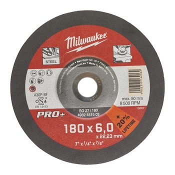 Диск зачистной по металлу MILWAUKEE, SG 27/180х6 PRO+, диаметр 180мм