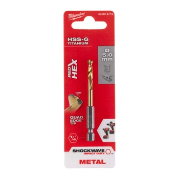 Сверло по металлу RedHEX SHOCKWAVE HSS-TiN MILWAUKEE, диаметр 5,0х80х31мм (48894712)