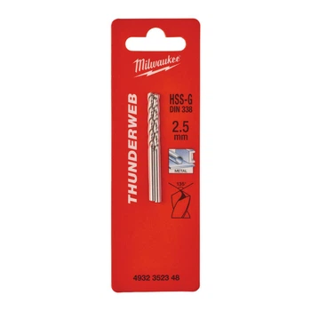 Сверло по металлу THUNDERWEB HSS-G MILWAUKEE DIN338, диаметр 2,5x57х30мм, (2шт)