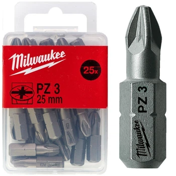 Бита MILWAUKEE, PZ3, 25мм, (25шт), пластиковая коробка
