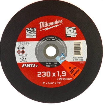Диск отрезной по металлу MILWAUKEE, SCS 41/230х1,9 PRO+, диаметр 230мм