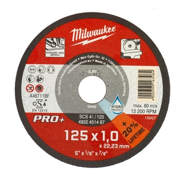 Диск отрезной по металлу MILWAUKEE, SCS 41/125х1 PRO+, диаметр 125мм