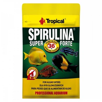 Корм Tropical Super Spirulina Forte для аквариумных травоидных рыб хлопья 12 г
