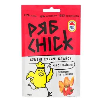 Слайси сушені з курячого філе з перцем і паприкою РябChick 30 г (20380621)