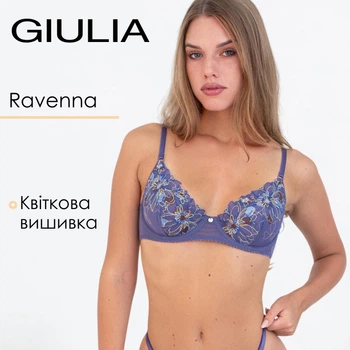 Бюстгальтер в сетку с цветочным кружевом Giulia Ravenna 1616/41 70B Blue, классический бюстгальтер с мягкой чашкой