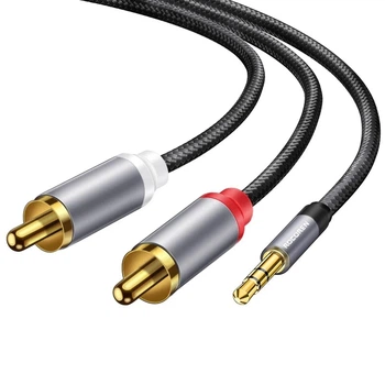 Аудио кабель AUX Rocoren 3.5mm Male - 2xRCA 1m Dark Grey (43768)