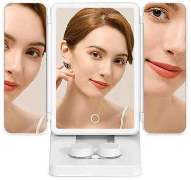 Зеркало для макияжа тройное Tri Color Makeup Mirror CX-8 с LED-подсветкой, сенсорным управлением и отсеком для контактных линз