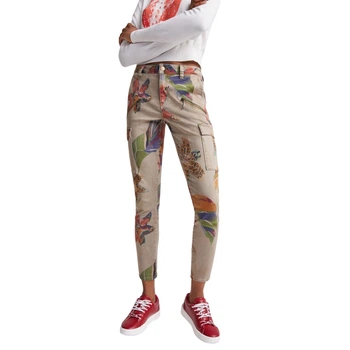 Жіночі брюки Desigual Tropi коричневі з квітковим принтом XS 22SWPW03/6004 (34)