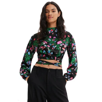 Жіноча блузка Desigual by Mr. Christian Lacroix Garden чорна з квітами S 22WWBW09/2000 (S)
