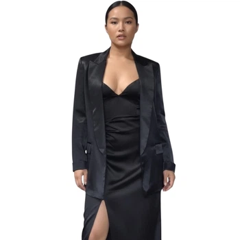 Жіночий атласний чорний блейзер Zara, що розстібається XL 7560/580/800 (XL)