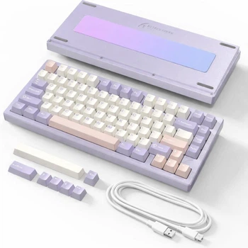 Клавиатура Беспроводная ATTACK SHARK X75 White-Purple Игровая Механическая. 2.4G/Bluetooth/Кабель. АЛЮМИНИЕВЫЙ Корпус. Hot-Swap. Батарея 10000mAh. RGB Подсветка. Свитчи Kailh MX