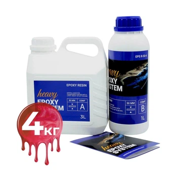Эпоксидная смола 4 кг Heavy Epoxy System (смола + отвердитель) толстослойная, прозрачная, для заливки 10-50 мм, для столешниц, мебельных элементов, 3D-панелей и заливки дерева