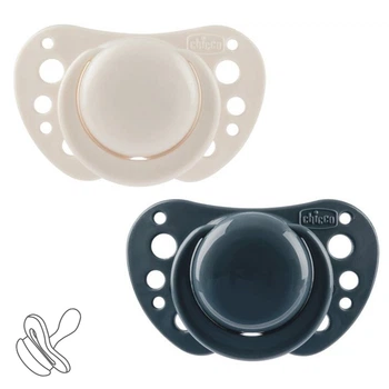 Пустушка Chicco PhysioForma Air, силікон, 6-16 міс., 2 шт., колір бежевый с синим (75033.31)