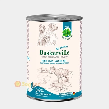 Консервированный корм Baskerville Holistic для собак, говядина и лосось с пастернаком, 400г