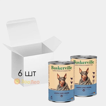 Упаковка вологого корму Baskerville для собак, ягня і півень, 400г (6шт)